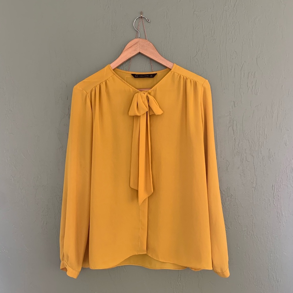 Yellow Zara Bowtie Blouse